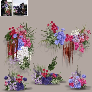 h477花园风白绿粉紫蓝黄花艺素材自然风南洋风新中式 婚礼素材婚礼