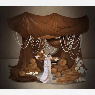 咖色布幔风滚草麻丝婚礼布幔效果图小众婚礼设计素材PSD