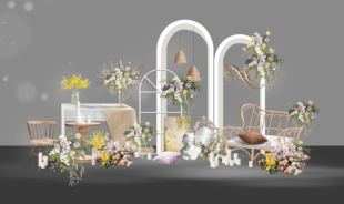 o329法式复古婚礼合影区效果图素材psd源文件小预算户外休息区