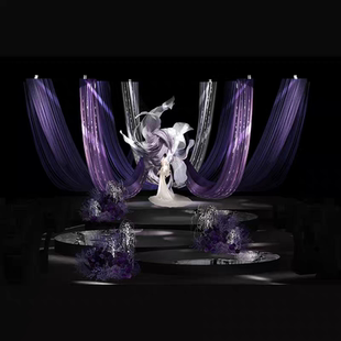 d55-紫色布幔素材亮片素材紫色小众婚礼效果图纸艺花素材