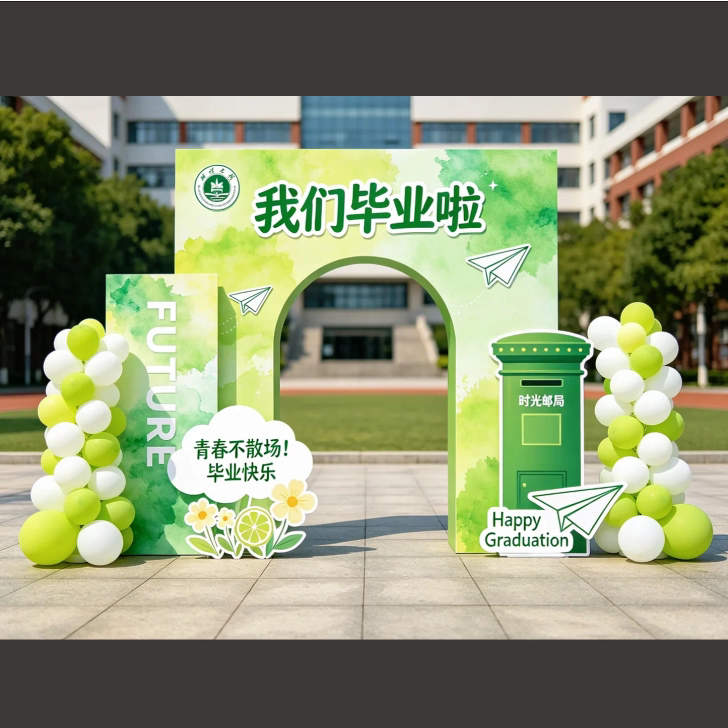 绿色毕业门打卡拍照背景cdr文件素材