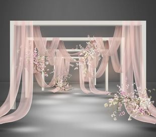 b334粉色枝条花艺素材枝条花艺素材粉色纱幔走道设计粉色纱幔吊顶