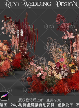 RY54红色香槟色咖色焦糖染色满天星小众氛围感婚礼花艺素材psd