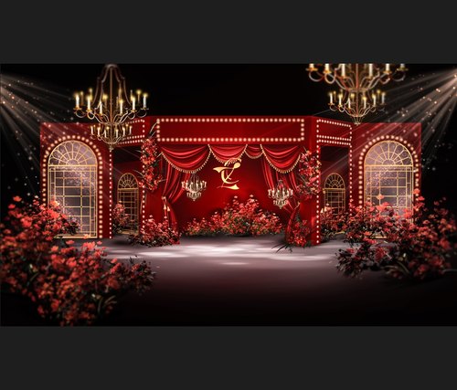 o113红色欧式复古婚礼效果图psd源文件歌剧院百老汇婚礼红金婚礼