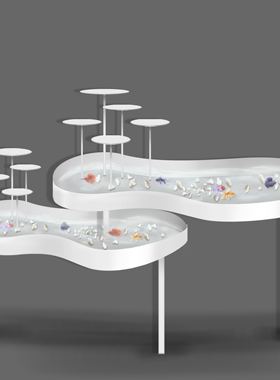 b383白色异形水养花艺金鱼甜品台户外婚礼手绘道具素材psd源文件