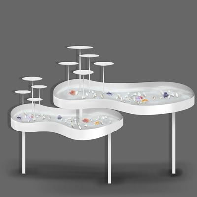 b383白色异形水养花艺金鱼甜品台户外婚礼手绘道具素材psd源文件