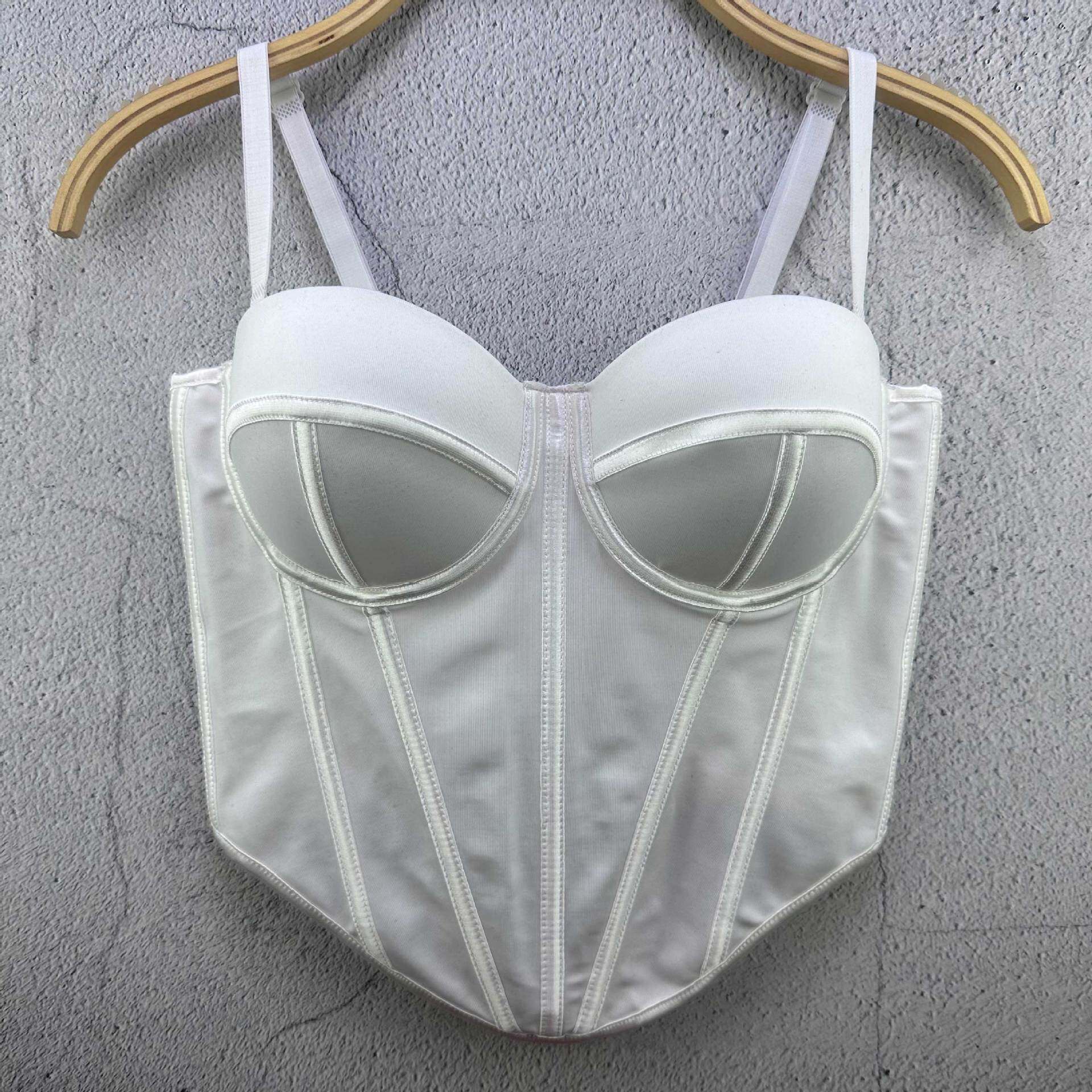 摩登女装欧美2024不规则直条鱼骨胸衣内搭外穿修身性感吊带女美背