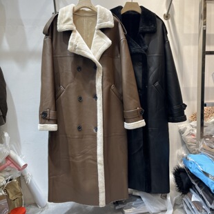摩登女装2025冬季高级感羊剪绒仿皮毛一体中长款PU皮加厚大衣时尚