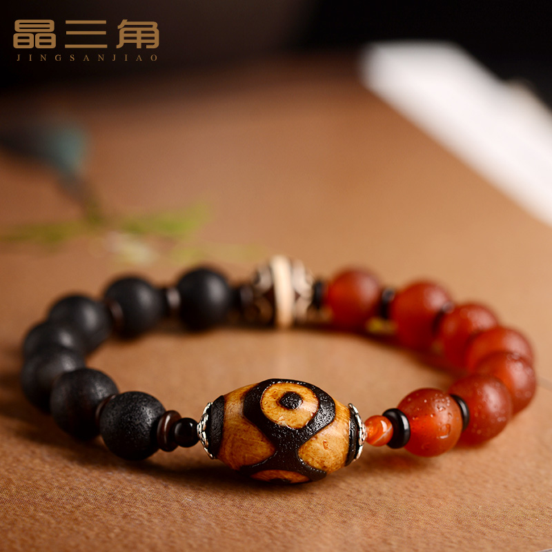 天然西藏真品三眼天珠手串女转运珠玛瑙原石手链男本命年礼物饰品