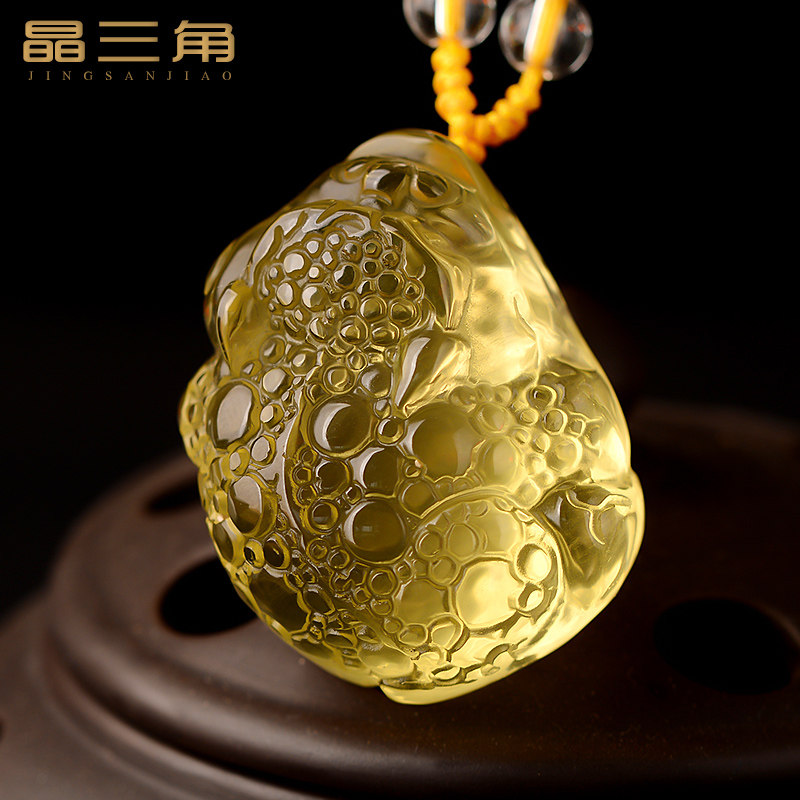 天然黄水晶三足金蟾吊坠招财蟾蜍项链男女护身符挂坠挂件饰品礼物