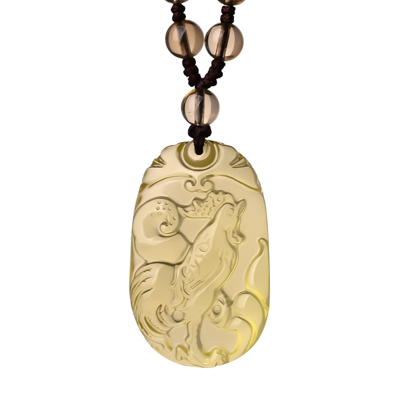 天然黄水晶12十二生肖玉石吊坠男款女项链本命年随身属鸡虎牛猪猴