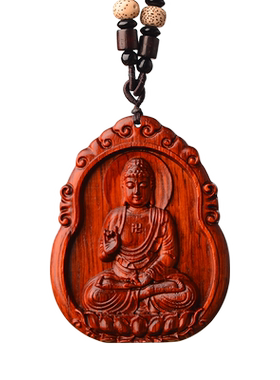 小叶紫檀十二生肖本命佛吊坠男士阿弥陀佛属狗猪项链女本命年挂件