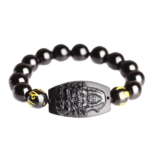 天然黑曜石本命佛手链男十二生肖虎牛守护神女虚空藏菩萨手串饰品