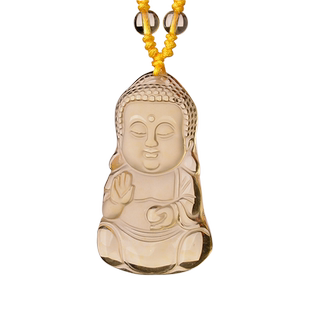 天然黄水晶吊坠男宝宝佛弥勒佛本命年吉祥物挂件儿童项链女款礼物