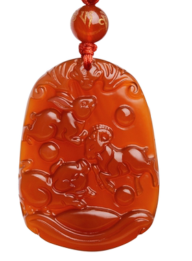 天然红玛瑙三合十二生肖吊坠牌