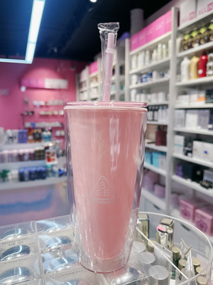 实体店发货3CE周边樱花粉双层水杯吸管杯果冻粉系列大容量手720ml