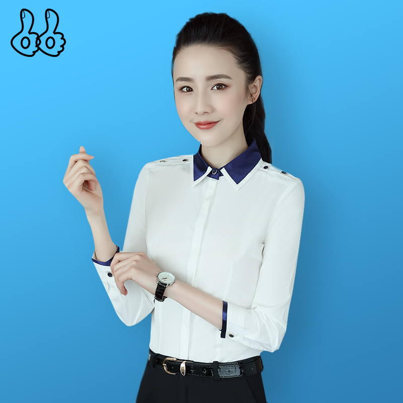 女襯衫職業OL通勤韓版修身顯瘦暗扣防走光打底衫工裝雪紡長袖襯衣