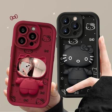 满屏KT猫适用小米17/Xiaomi15软硅胶Civi5pro全包Redmi红米K90女K80手机壳K70镜子支架Note15保护套Turbo4Pro