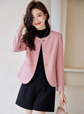 粉色小香风外套女2025新款春季高级感小个子时尚休闲短款西装上衣