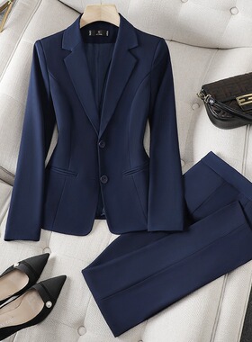 蓝色西装外套女秋冬2026新款气质银行工作服职业正装通勤西服套装