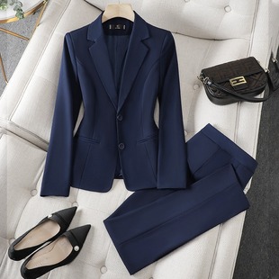 蓝色西装外套女秋冬2026新款气质银行工作服职业正装通勤西服套装