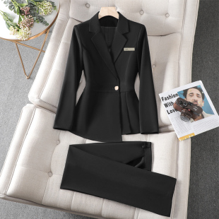 黑色西装套装女2026新款春秋高端美容师珠宝店酒店前台经理工作服