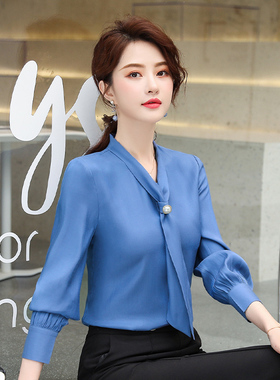 职业衬衫女长袖2025秋装新款韩版时尚气质系带雪纺上衣正装工作服