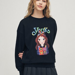 新款陆心媛女可爱卡通卫衣套头休闲百搭上衣宽松套头衫女luna图案