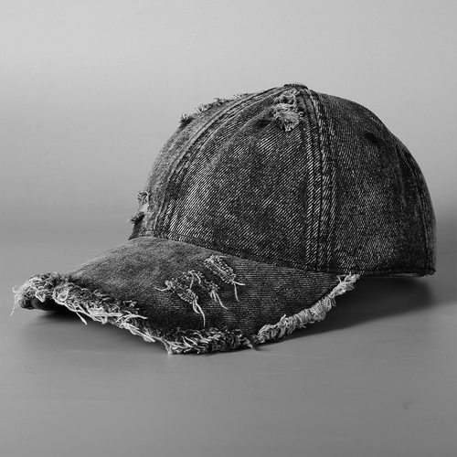 新款水洗牛仔棒球帽个性毛边街头时尚帽子男女款大檐显脸小鸭舌帽
