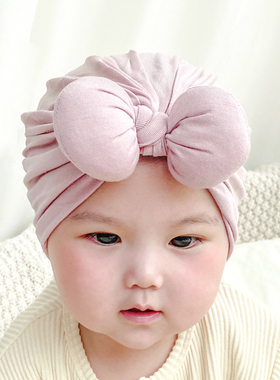 婴儿帽子春秋婴幼儿可爱超萌春秋薄款护囟门女宝宝新生儿印度胎帽