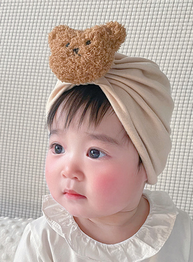 宝宝帽子春秋纯棉男女宝宝囟门胎帽新生婴儿可爱超萌网红熊印度帽