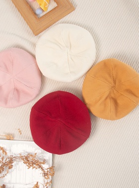 ins韩版针织帽婴儿贝雷帽男女宝宝纯色画家帽子儿童礼帽春秋冬款