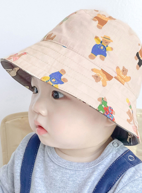 婴儿遮阳帽春秋防晒防紫外线双面百搭大帽檐超萌新生儿宝宝渔夫帽