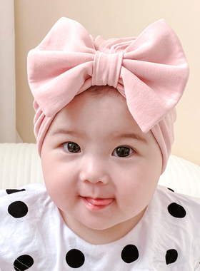 网红婴儿帽子大蝴蝶结护囟门帽婴幼儿春秋薄款女宝宝遮脑门心胎帽
