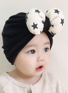 婴儿帽子胎帽秋冬季纯棉新生婴幼儿可爱男女宝宝印度蝴蝶结囟门帽