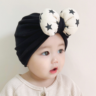 婴儿帽子胎帽秋冬季 纯棉新生婴幼儿可爱男女宝宝印度蝴蝶结囟门帽