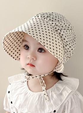 婴儿帽子遮阳帽春夏款男女宝宝绑带大檐防晒帽新生儿童薄款太阳帽