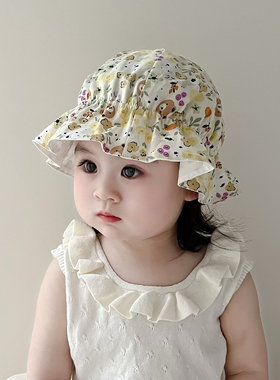 婴儿渔夫帽春夏季薄款洋气女宝宝碎花防晒帽小月龄新生儿遮阳帽子