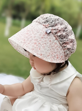 婴儿帽子遮阳帽夏款防晒可爱女宝宝公主帽透气轻薄大檐外出太阳帽