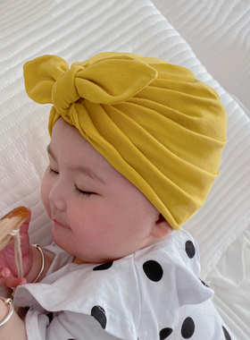 婴儿帽子春秋薄款胎帽新生婴幼儿女宝宝超萌可爱夏天初生蝴蝶结帽