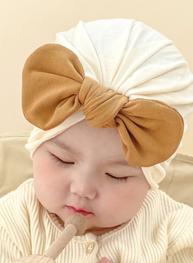 婴儿帽子夏可爱公主婴幼儿套头帽春秋薄款新生儿蝴蝶结女宝宝胎帽