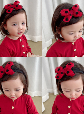 新年红色婴儿发带女宝宝蝴蝶结发饰可爱婴幼儿满月头饰小月龄头花