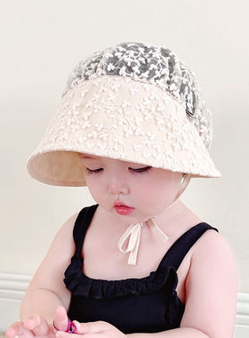 夏款透气婴儿帽子超萌可爱防晒遮阳帽女宝宝蕾丝薄款出游宝宝帽子