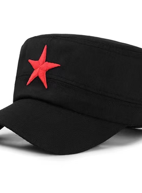 复古怀旧红五角星帽子男士平顶帽军绿色遮阳鸭舌帽户外太阳帽