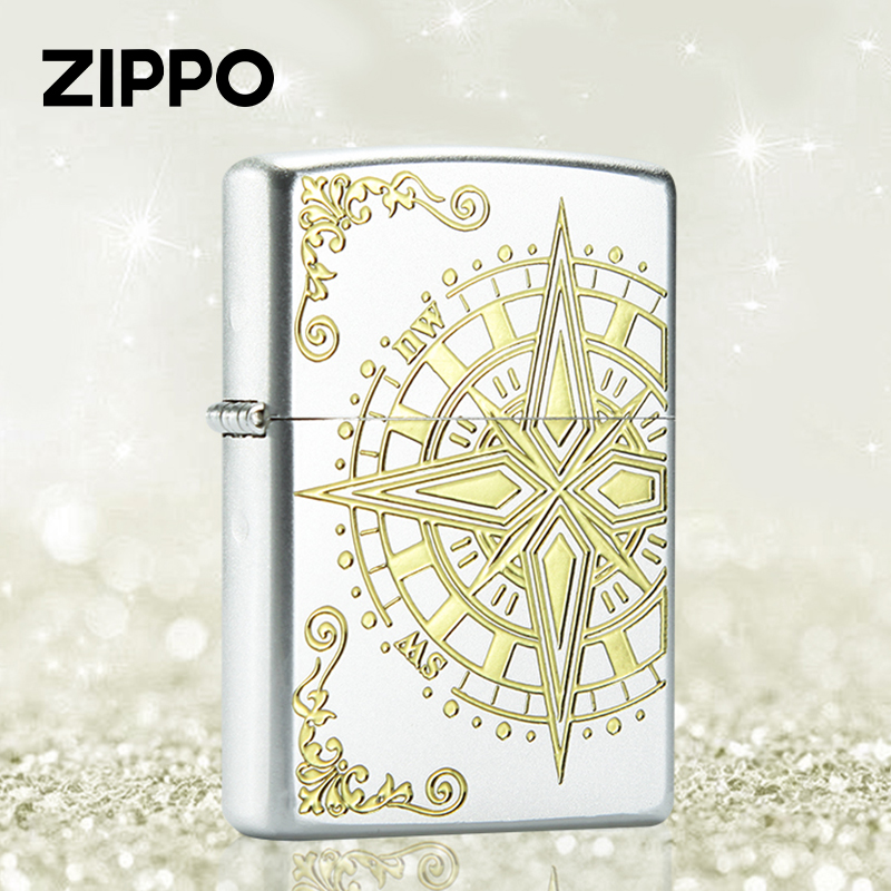 Zippo打火机  金银双镀指南针正品煤油打火机收藏送礼