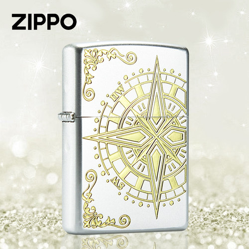 Zippo打火机  金银双镀指南针正品煤油打火机收藏送礼