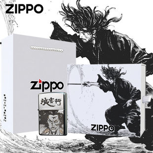 ZIPPO打火机正品浪客行银色宫本武藏动漫角色煤油防风收藏送礼盒