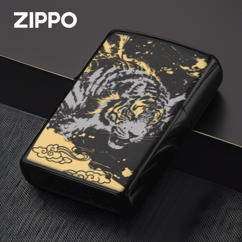 Zippo经典之宝打火机 黑金神虎镀钛耐磨正品煤油打火机收藏送礼