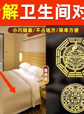卫生间门对床化解主卧室门镜子厕所门对床锦鲤荷花五帝钱金属贴纸