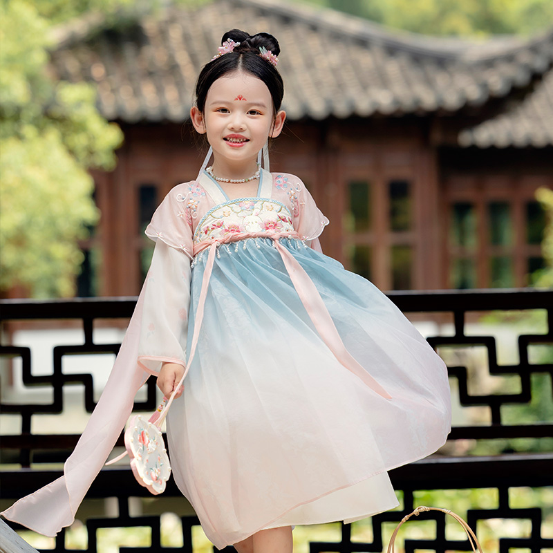朝露汉服女童秋款小女孩长袖襦裙儿童古装宝宝超仙古风裙子